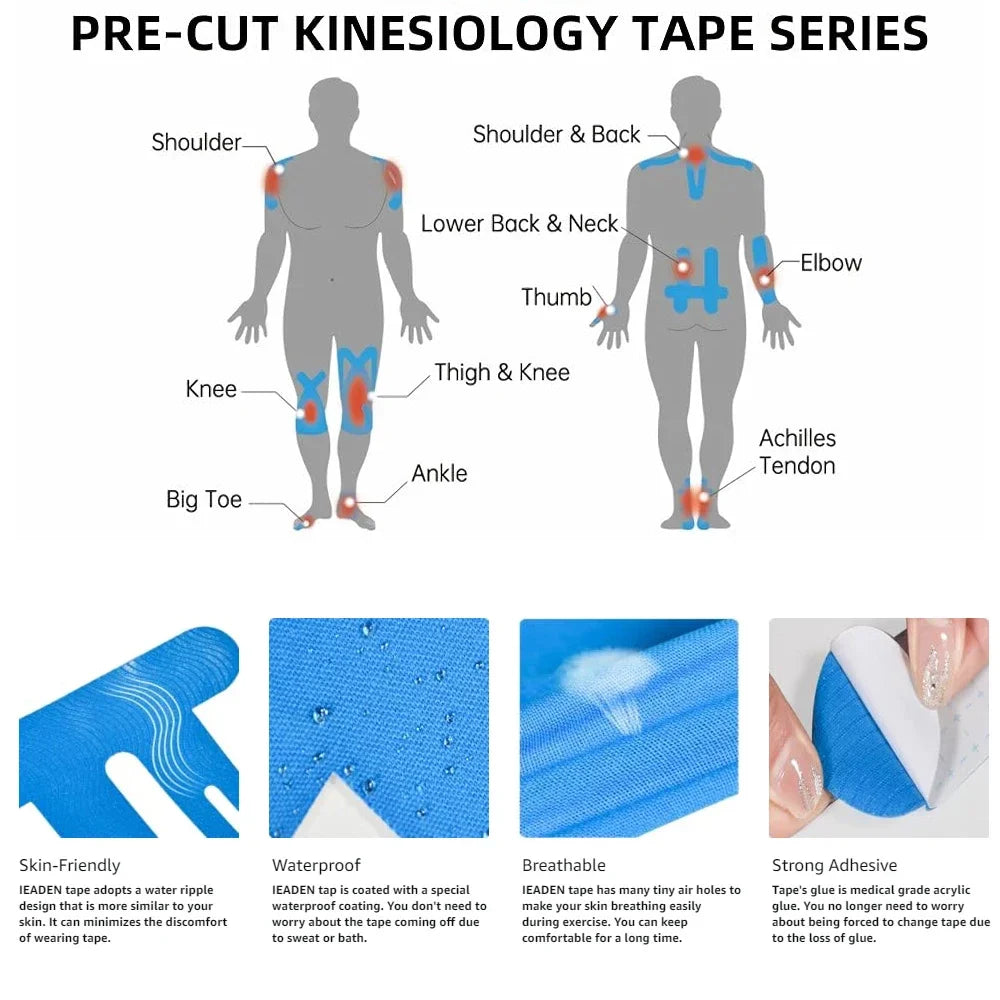 NNEOBA 10PCS Waterproof & Elastic Kinesiology Knee Tape Blue-3