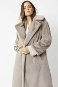 Light Grey Faux Fur Midi Shaved Shearling Coat-0