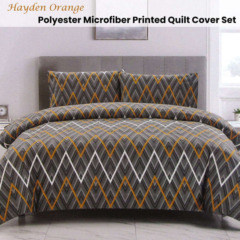 NNEDSZ Artex Hayden Orange Quilt Cover Set Geometric Pattern Reversible Printed Microfiber Polyester King-1