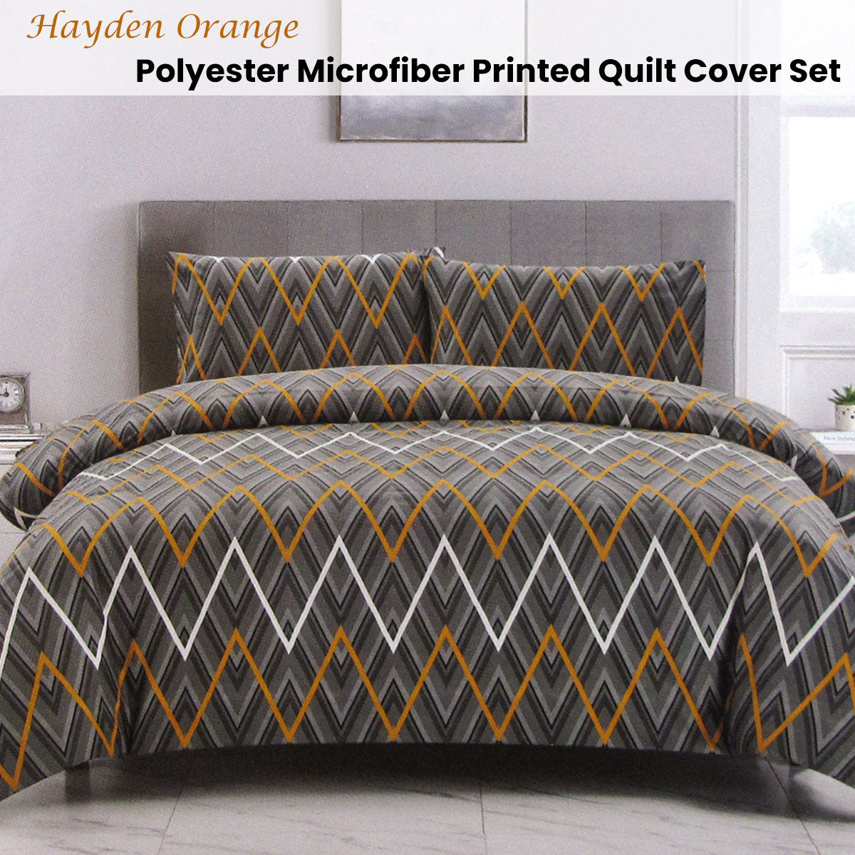 NNEDSZ Artex Hayden Orange Quilt Cover Set Geometric Pattern Reversible Printed Microfiber Polyester King-1