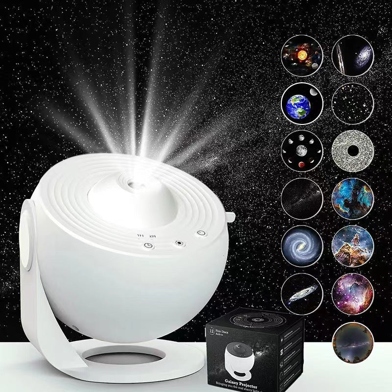 NNEDSZ High-Definition Focusable Starry Galaxy Projector Lamp - Creative Bedroom Mood Light with 13 Film Slides (White)-0