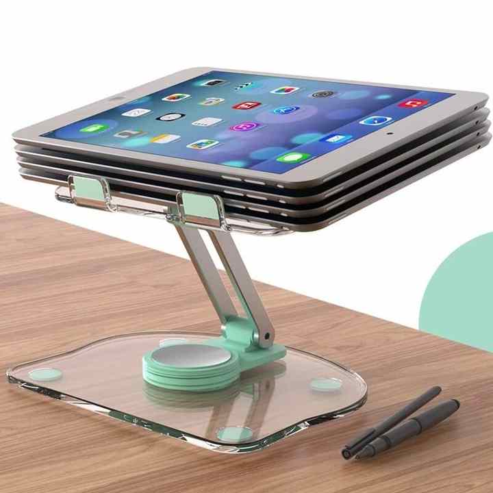 NNEDSZ White Acrylic Foldable Tablet and Phone Stand - 360° Rotation, Anti-Slip Design, Lightweight and Compact-2