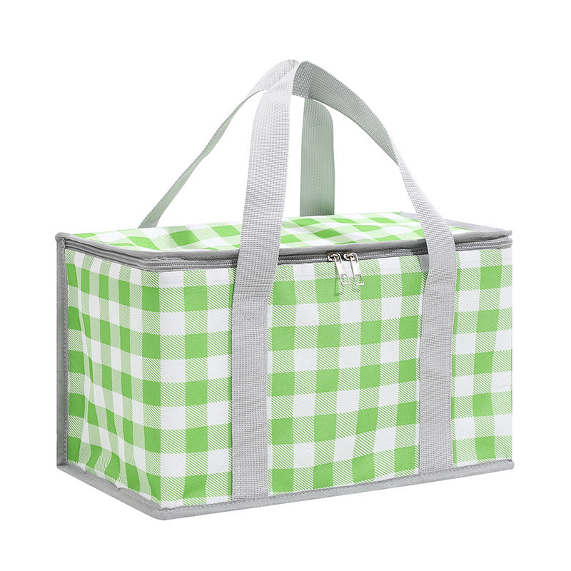 NNEDSZ 2PCS Green Insulated Picnic Lunch Bag with Checkered Design, Thermal Storage for Hot and Cold Items