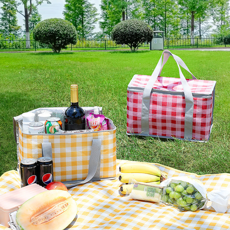 NNEDSZ 2PCS Green Insulated Picnic Lunch Bag with Checkered Design, Thermal Storage for Hot and Cold Items-2