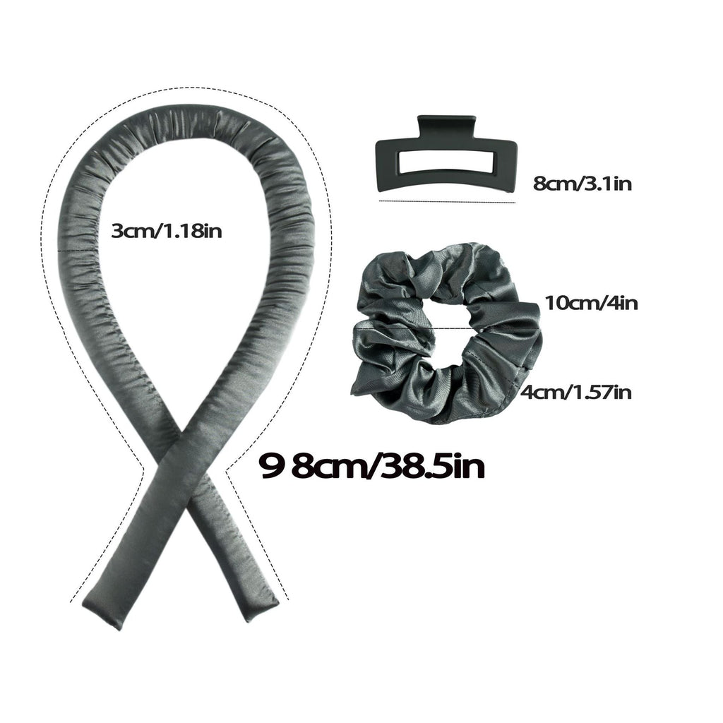 NNEDSZ 5PCS Brown Heatless Hair Curling Set with Scrunchie and Hair Clip - Silk Curling Ribbon-2