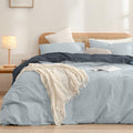 NNEDSZ Blue Style 1.8m (Duvet Cover 180*220cm) Luxurious Soft Brushed Microfiber 4-Piece Bedding Set - Pure Color Double Bed Duvet Cover with Fitted Sheet-0