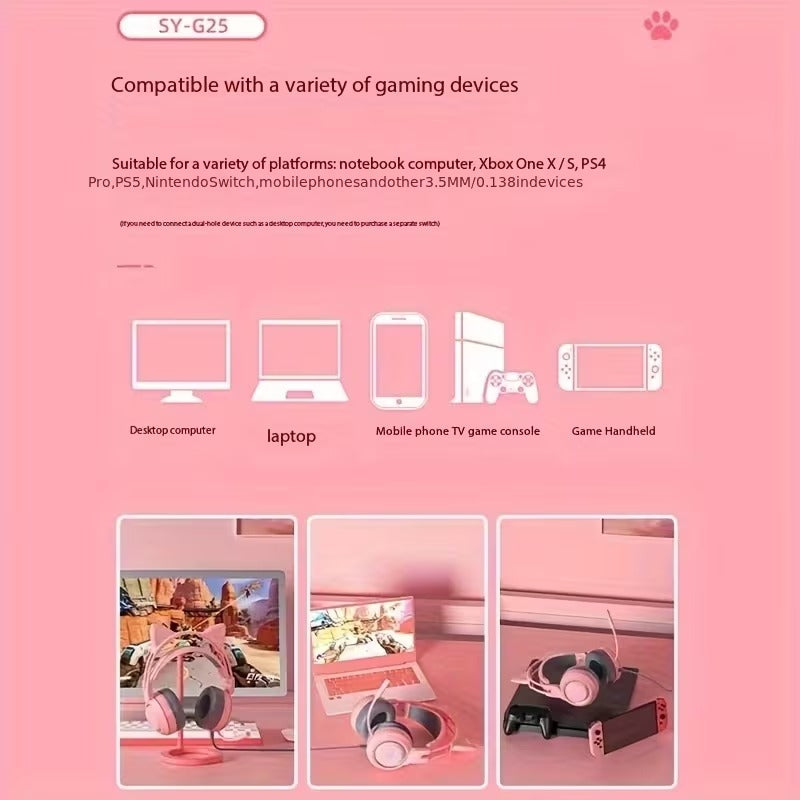 NNETM Cat Ear Gaming Headphones with RGB Lights-3