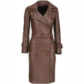 Women's Brown Leather Long Coat-0