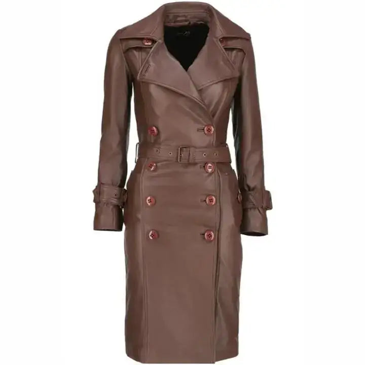 Women's Brown Leather Long Coat